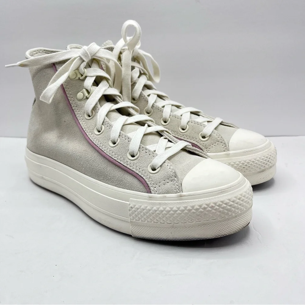 Converse Chuck Taylor Women’s 8.5 Platform High Top Suede Sneakers Pink Piping